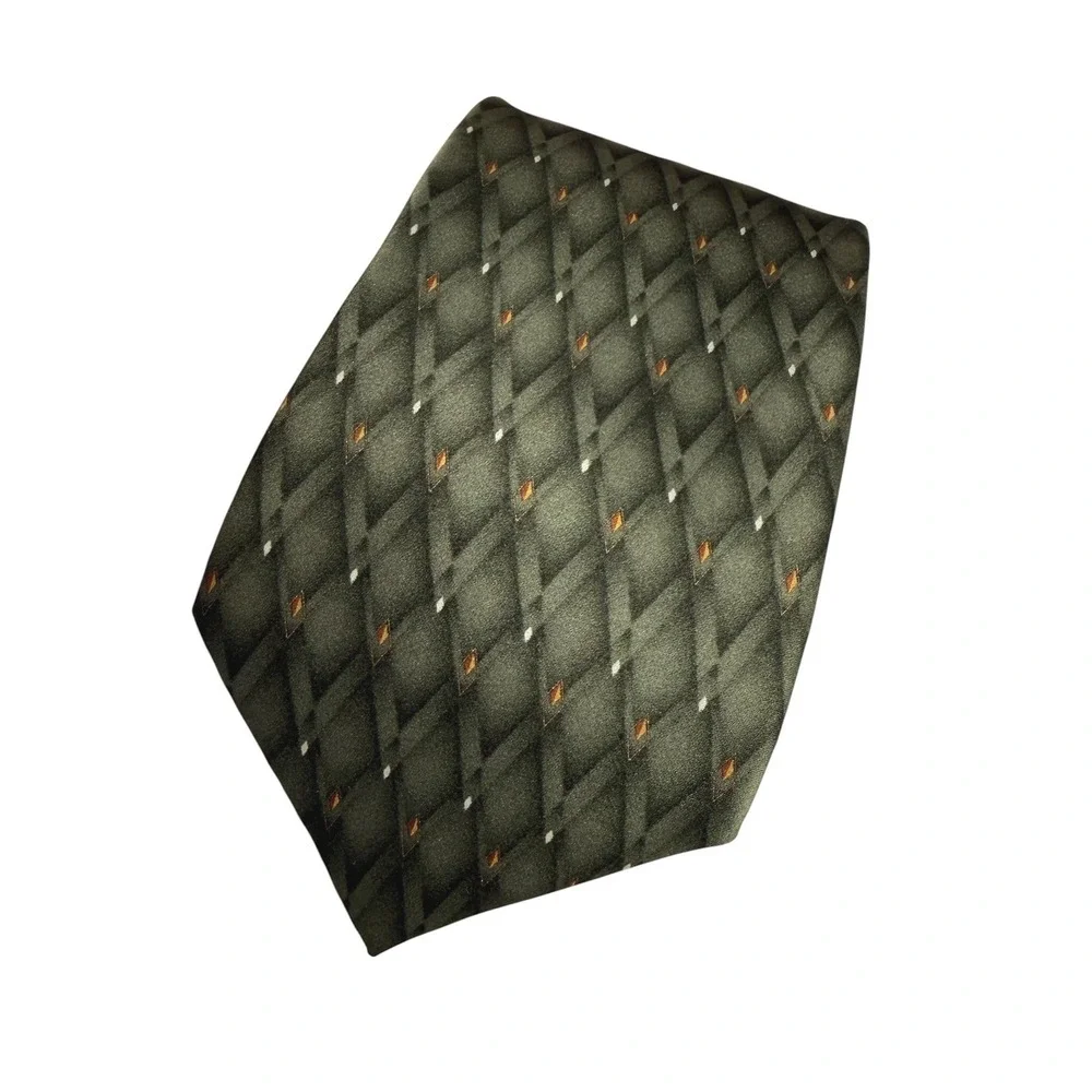 Savile Row Necktie Mens Olive Green‎ Diamond Geometric Silk Professional Classic
